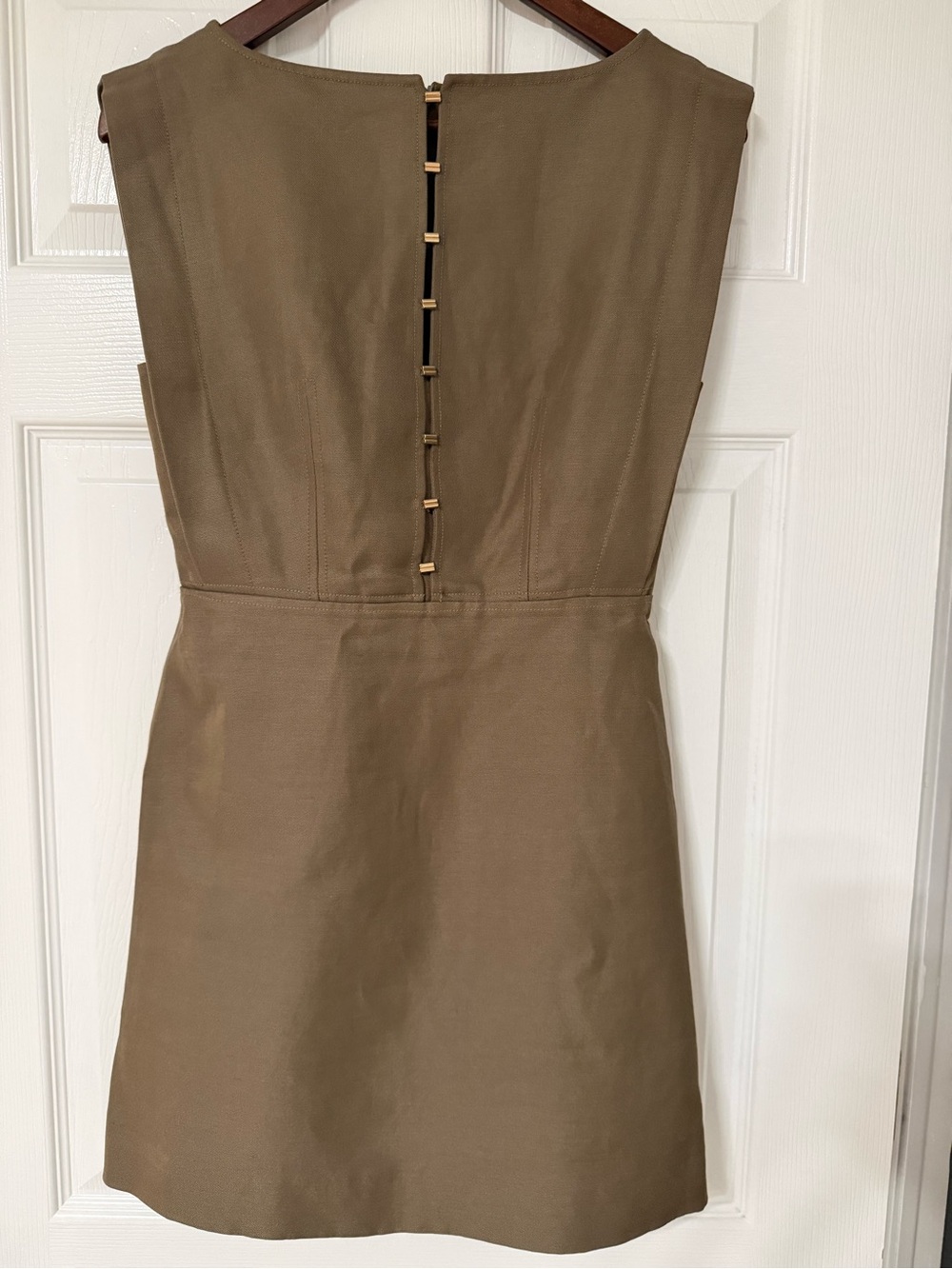 Acler Olive-Tan Sleeveless Mini Dress with Back Hook Detail
